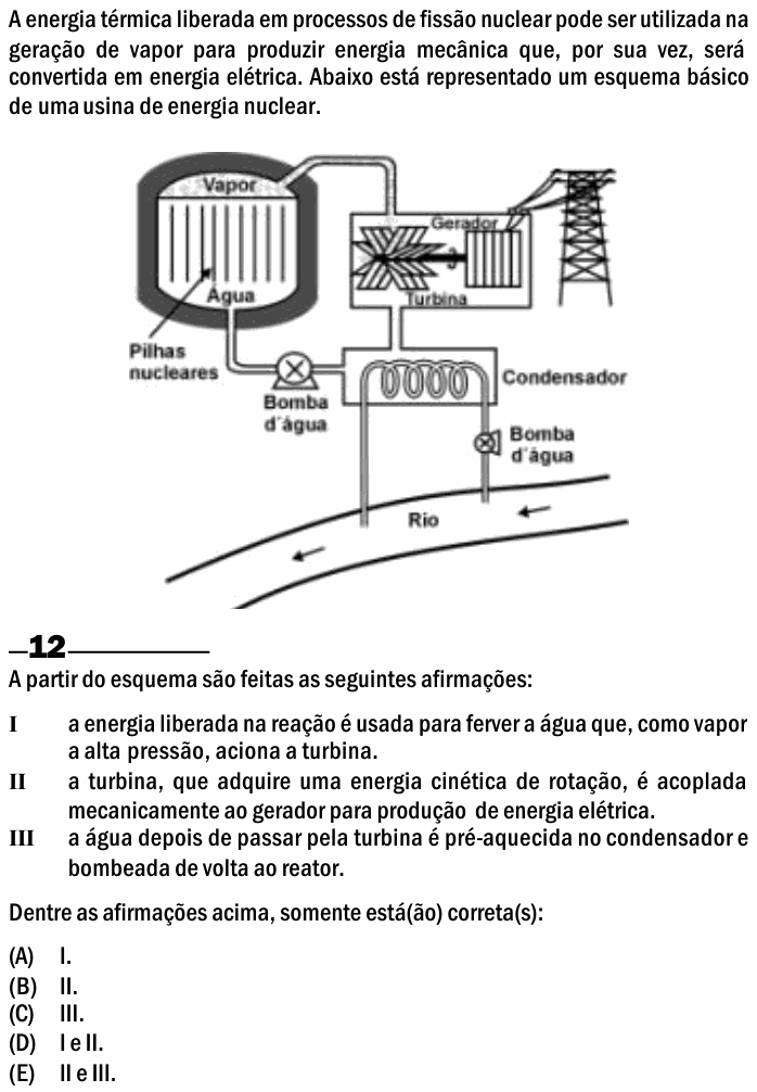 Enunciado da questão 12 de Física do ENEM 2000