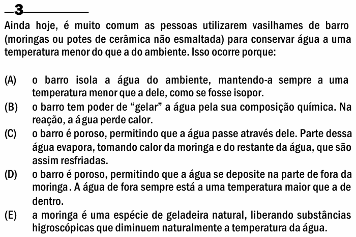 Enunciado da questão 3 de Física do ENEM 2000