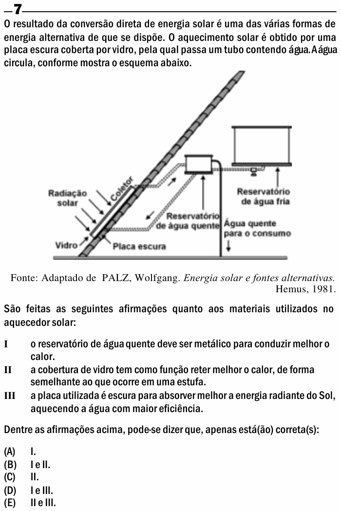 Enunciado da questão 7 de Física do ENEM 2000