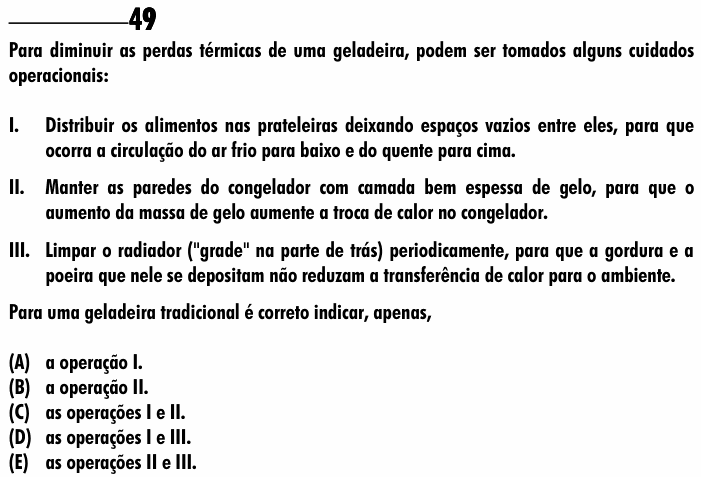 Enunciado da questão 49 de Física do ENEM 2001