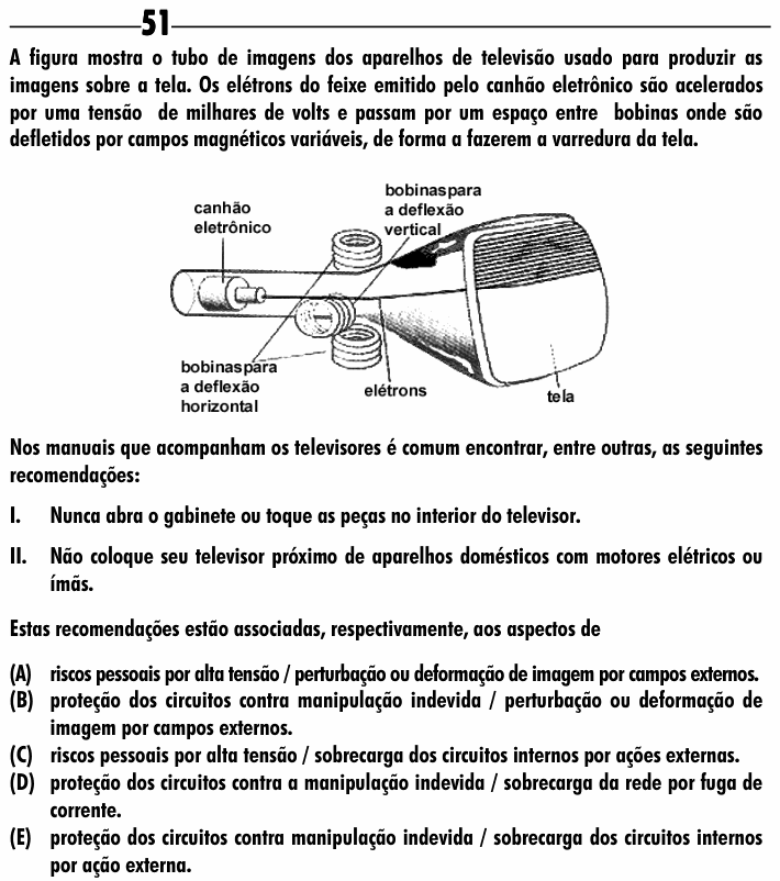 Enunciado da questão 51 de Física do ENEM 2001