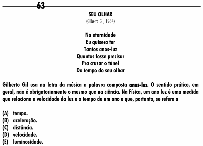 Enunciado da questão 63 de Física do ENEM 2001