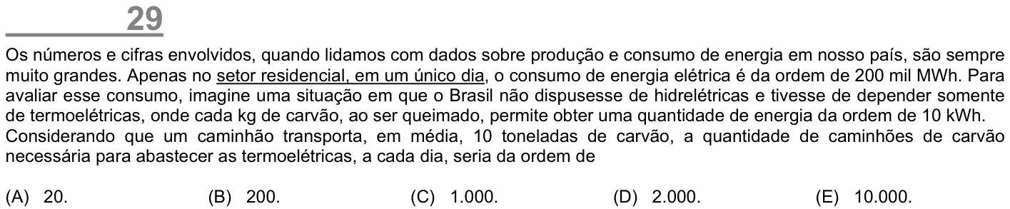 Enunciado da questão 29 de Física do ENEM 2002