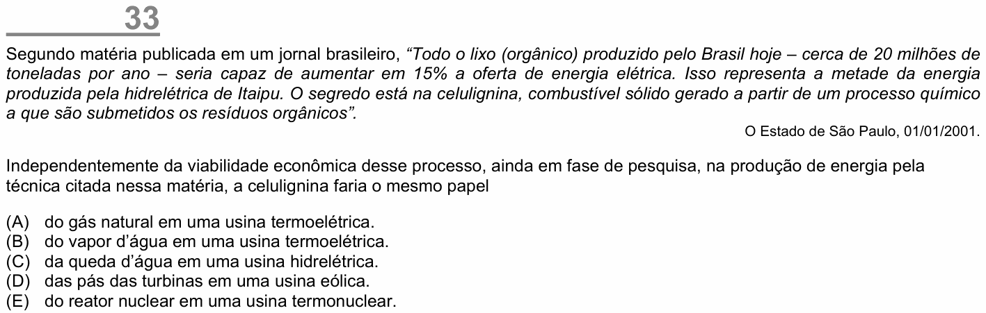 Enunciado da questão 33 de Física do ENEM 2002