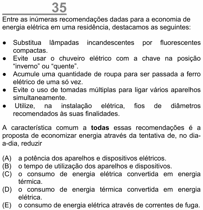 Enunciado da questão 35 de Física do ENEM 2002