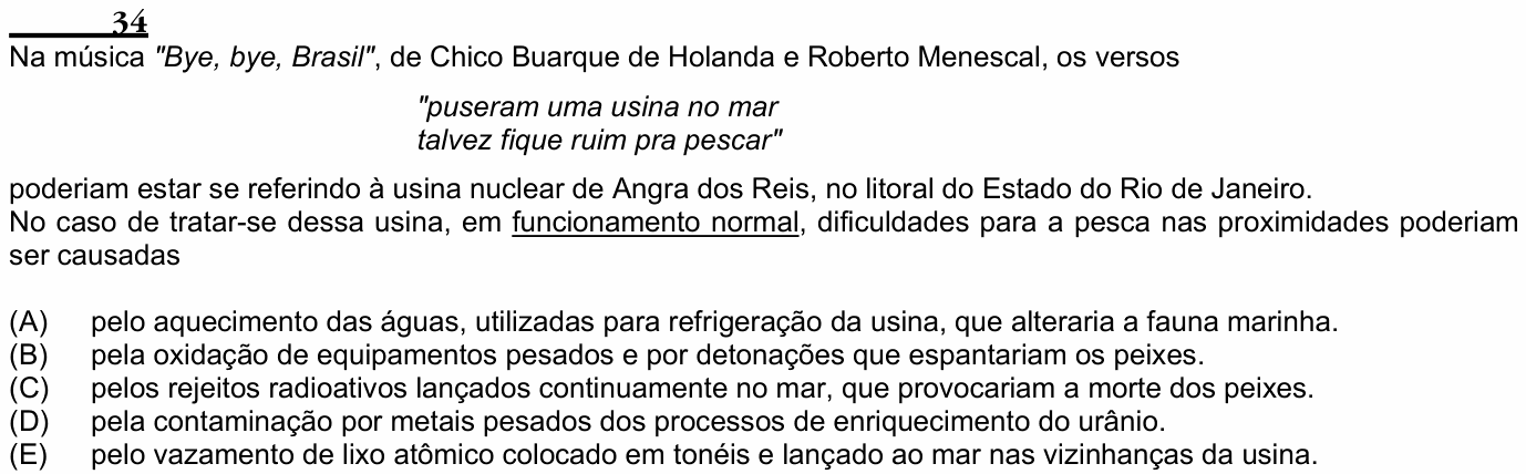 Enunciado da questão 34 de Física do ENEM 2003