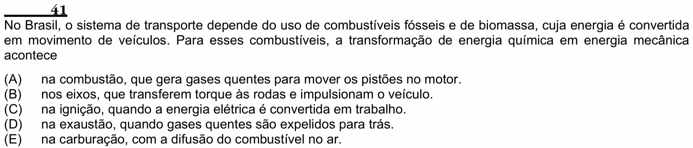 Enunciado da questão 41 de Física do ENEM 2003