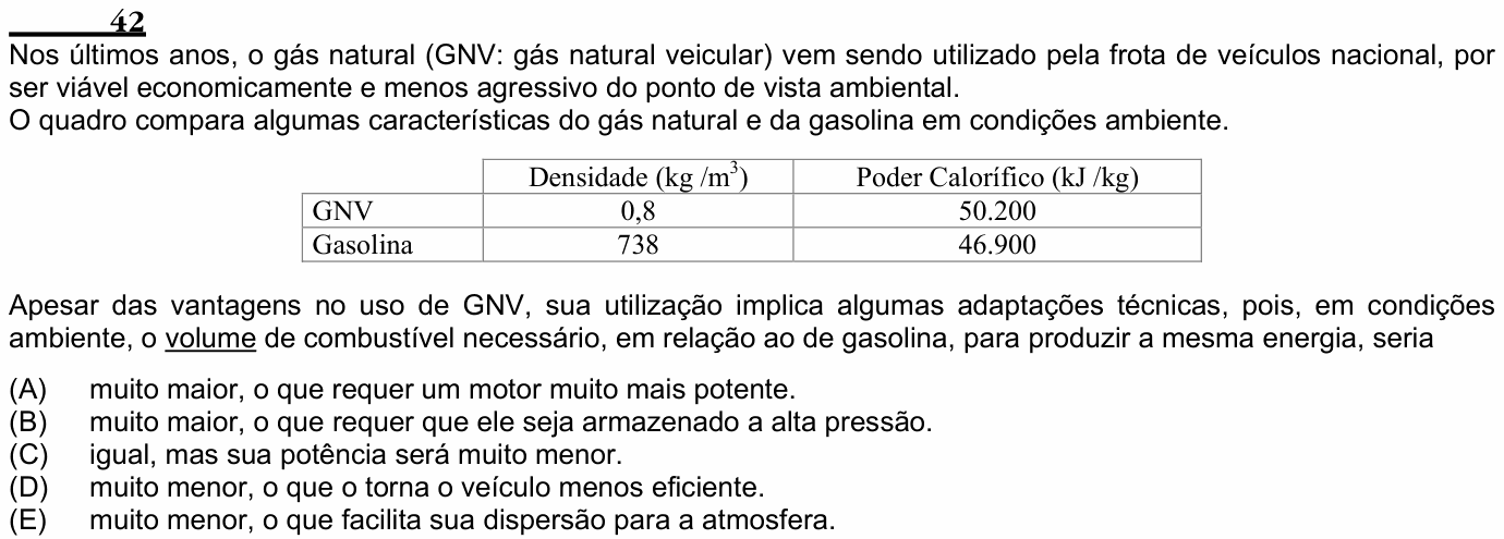 Enunciado da questão 42 de Física do ENEM 2003