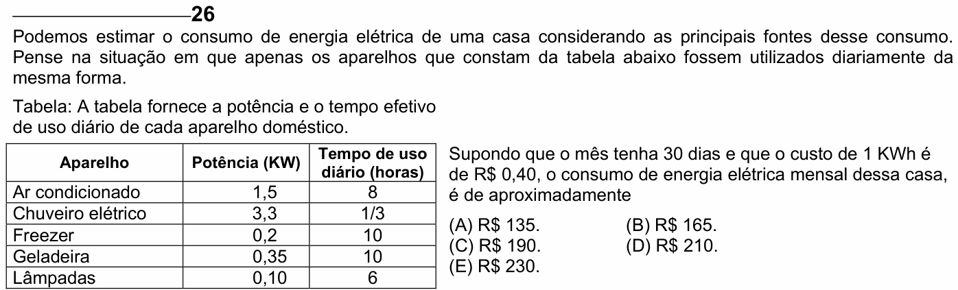 Enunciado da questão 26 de Física do ENEM 2005