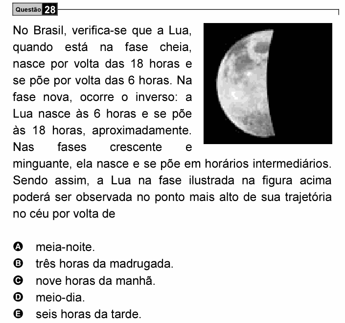 Enunciado da questão 28 de Física do ENEM 2006