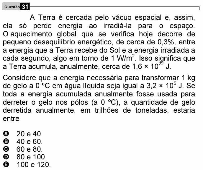 Enunciado da questão 31 de Física do ENEM 2006