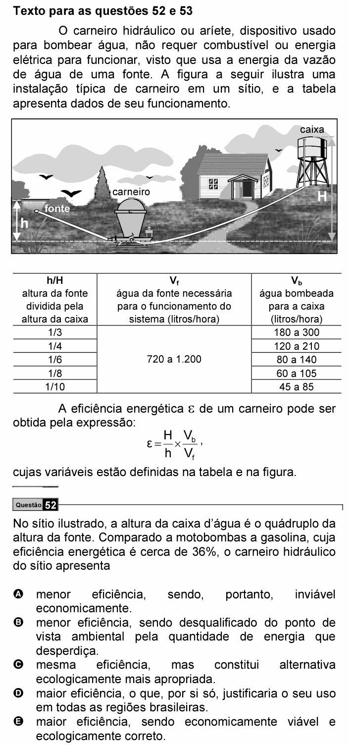 Enunciado da questão 52 de Física do ENEM 2006