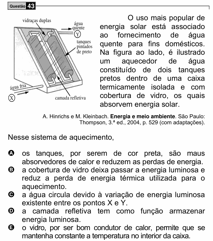 Enunciado da questão 43 de Física do ENEM 2007