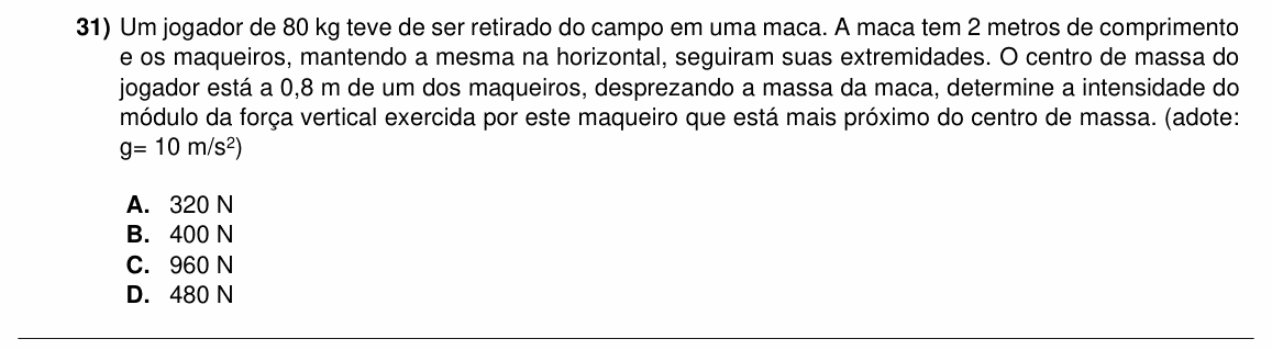 Enunciado da questão 31 de Física do ACAFE 2021 (Inverno)