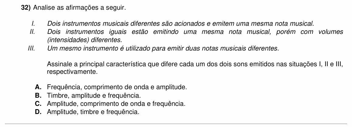Enunciado da questão 32 de Física do ACAFE 2021 (Inverno)