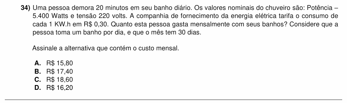 Enunciado da questão 34 de Física do ACAFE 2021 (Inverno)