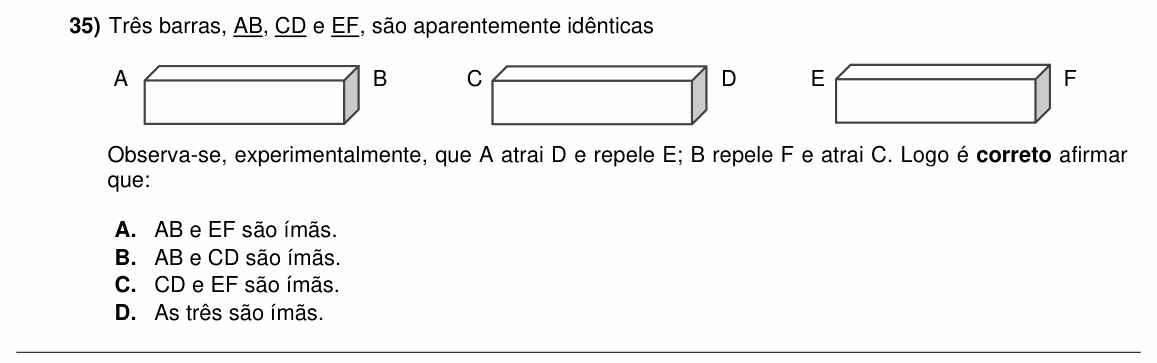 Enunciado da questão 35 de Física do ACAFE 2021 (Inverno)