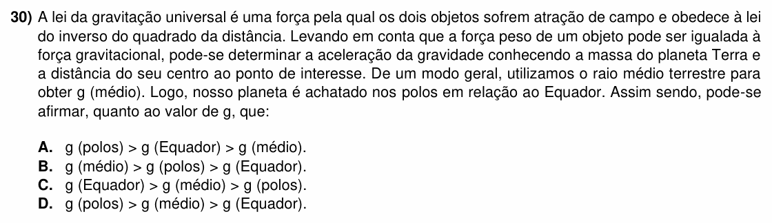 Enunciado da questão 30 de Física do ACAFE 2022 (Verão)
