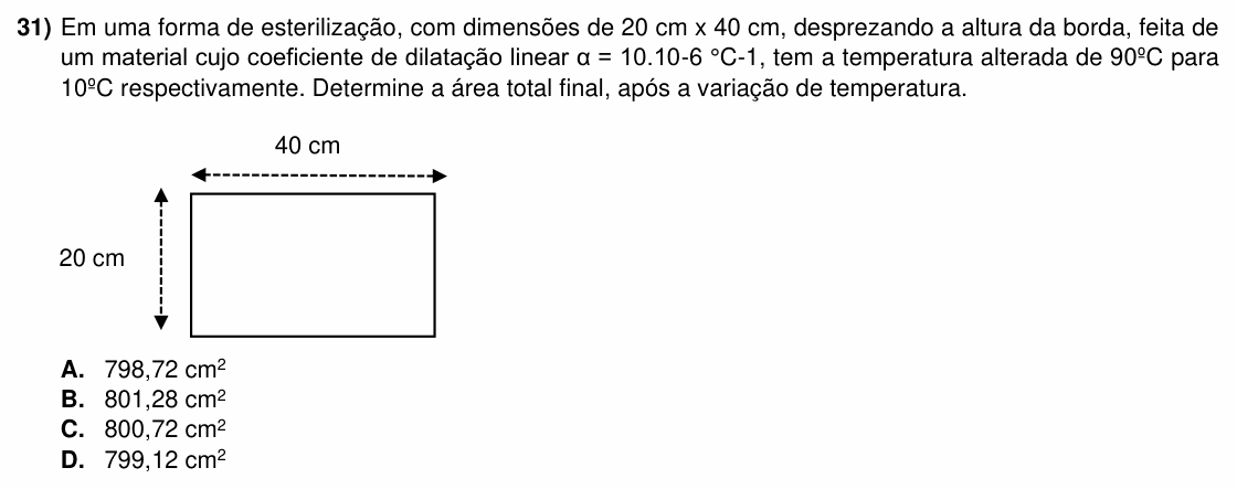 Enunciado da questão 31 de Física do ACAFE 2022 (Verão)