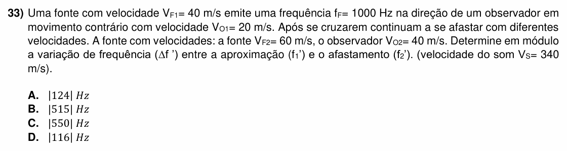 Enunciado da questão 33 de Física do ACAFE 2022 (Verão)