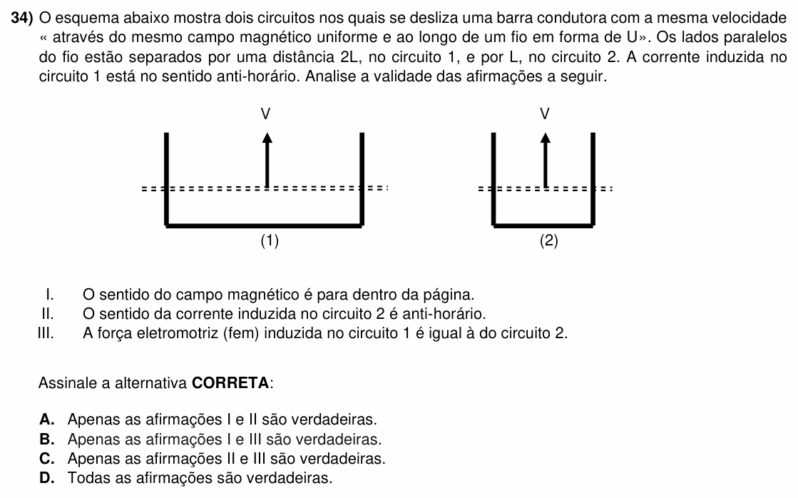 Enunciado da questão 34 de Física do ACAFE 2022 (Verão)