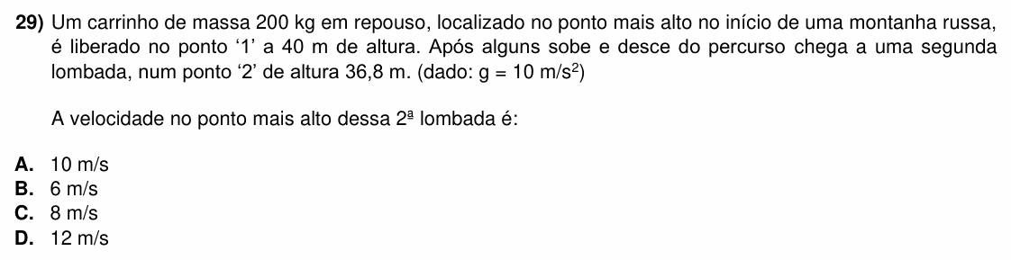 Enunciado da questão 29 de Física do ACAFE 2022 (Inverno)