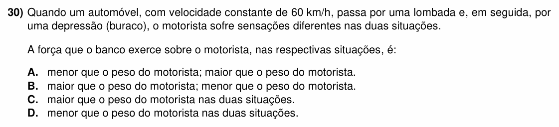 Enunciado da questão 30 de Física do ACAFE 2022 (Inverno)