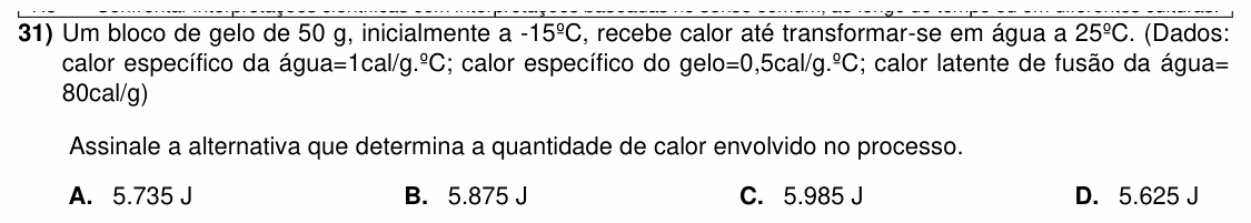 Enunciado da questão 31 de Física do ACAFE 2022 (Inverno)