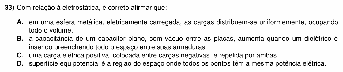Enunciado da questão 33 de Física do ACAFE 2022 (Inverno)