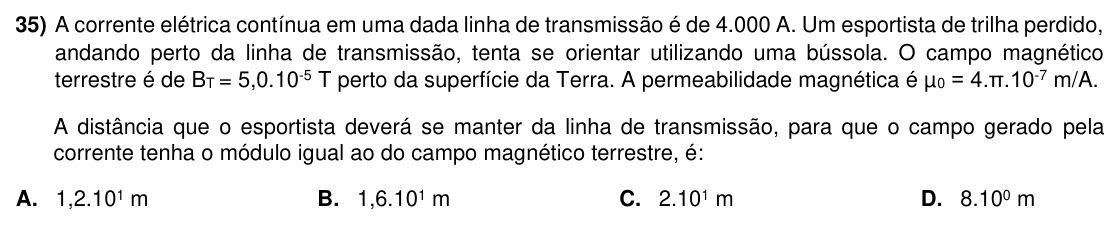 Enunciado da questão 35 de Física do ACAFE 2022 (Inverno)