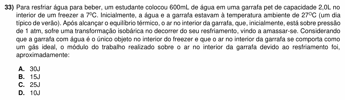 Enunciado da questão 33 de Física do ACAFE 2023 (Verão)