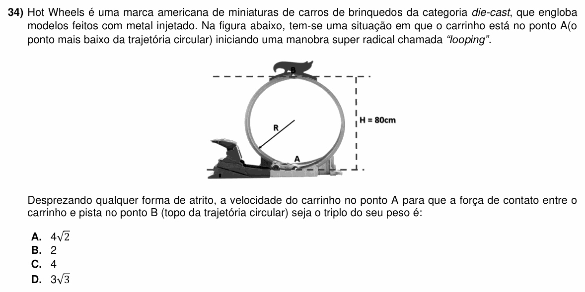 Enunciado da questão 34 de Física do ACAFE 2023 (Verão)