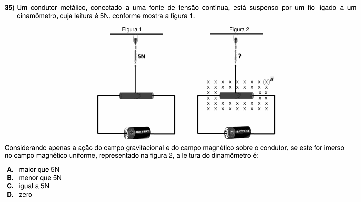 Enunciado da questão 35 de Física do ACAFE 2023 (Verão)