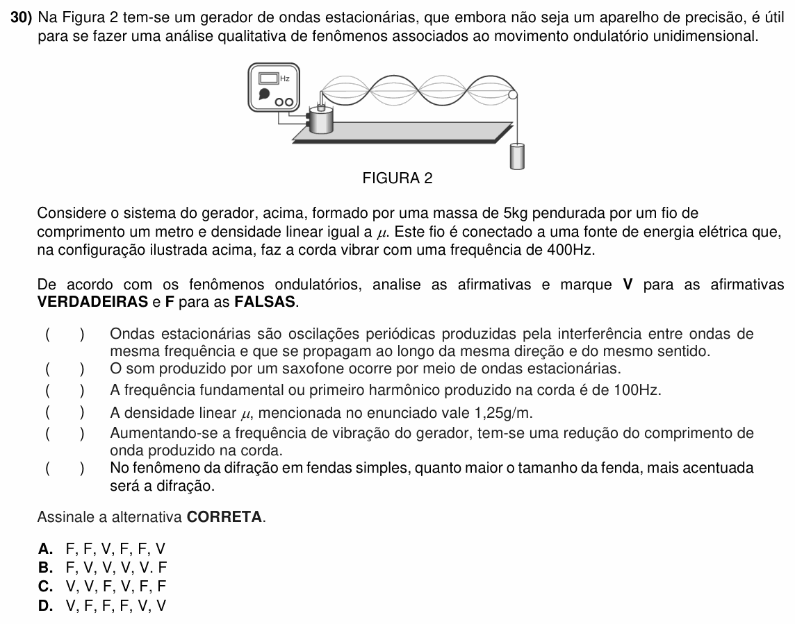 Enunciado da questão 30 de Física do ACAFE 2023 (Inverno)