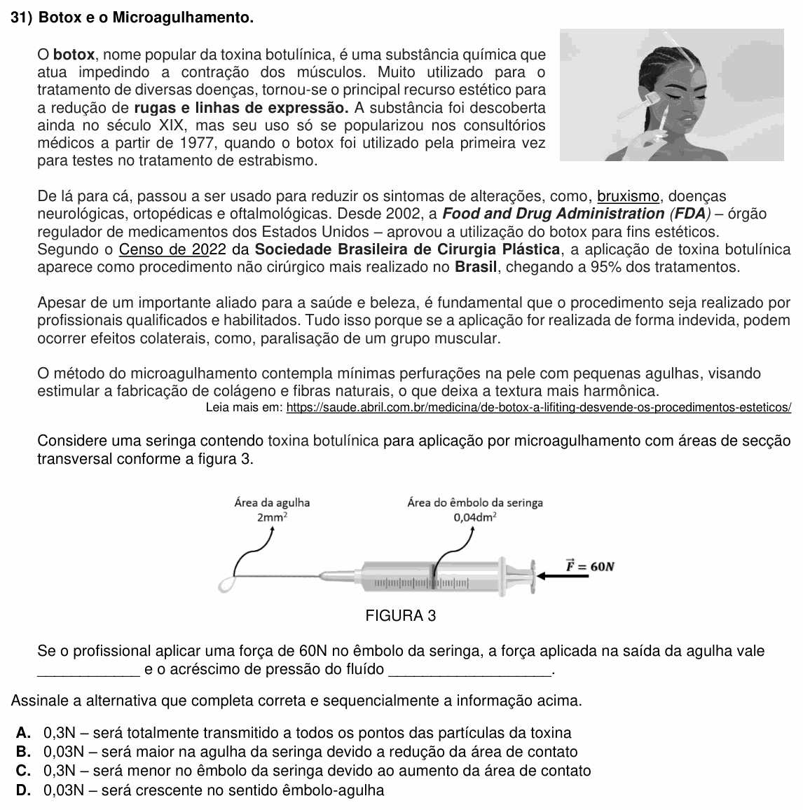 Enunciado da questão 31 de Física do ACAFE 2023 (Inverno)
