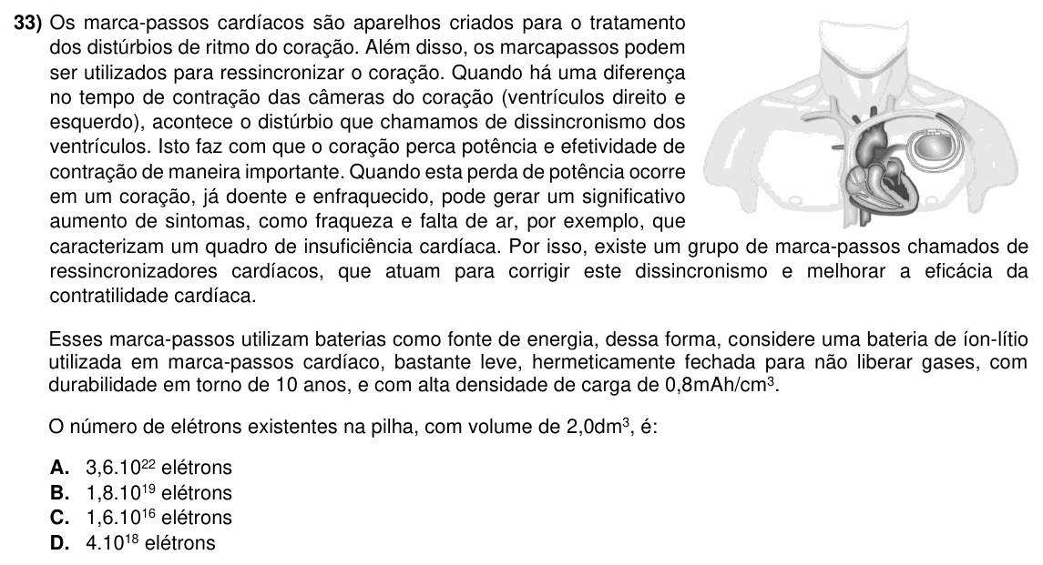 Enunciado da questão 33 de Física do ACAFE 2023 (Inverno)