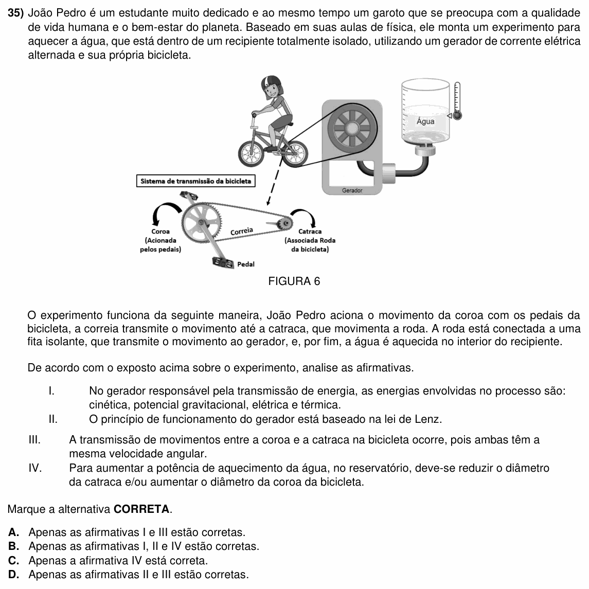 Enunciado da questão 35 de Física do ACAFE 2023 (Inverno)