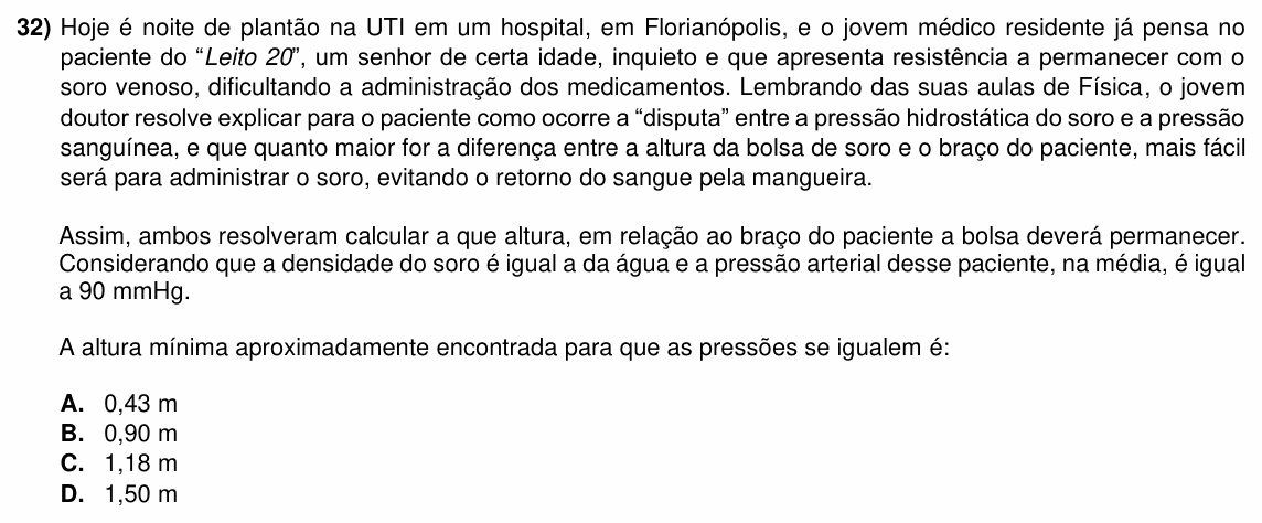 Enunciado da questão 32 de Física do ACAFE 2024 (Inverno)