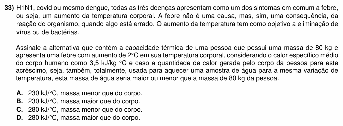 Enunciado da questão 33 de Física do ACAFE 2024 (Inverno)