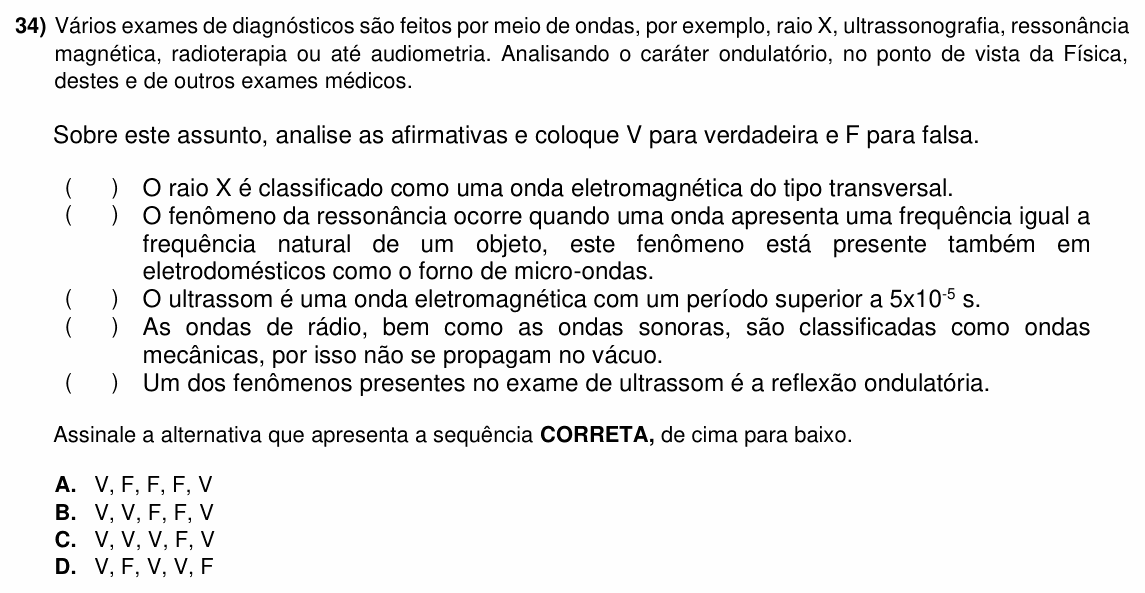 Enunciado da questão 34 de Física do ACAFE 2024 (Inverno)