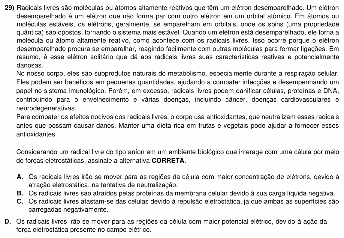Enunciado da questão 29 de Física do ACAFE 2025 (Verão)