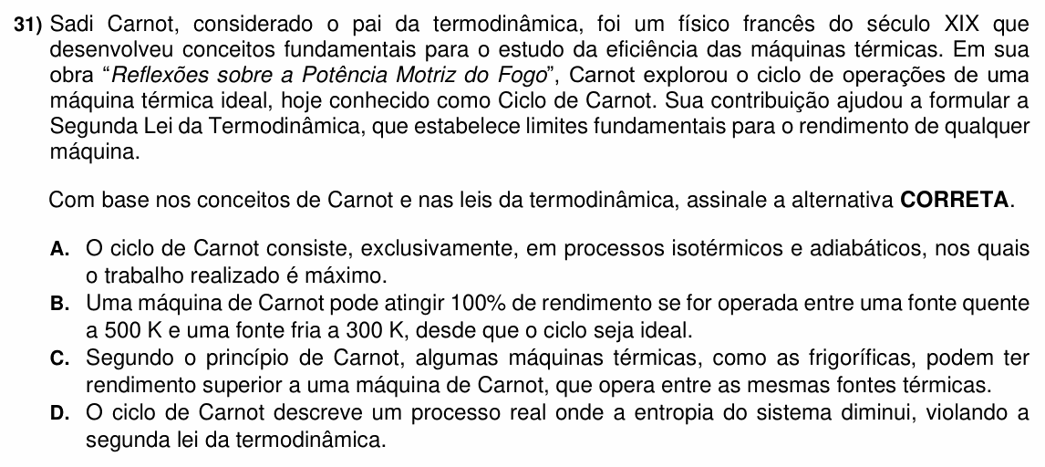 Enunciado da questão 31 de Física do ACAFE 2025 (Verão)