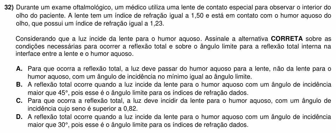Enunciado da questão 32 de Física do ACAFE 2025 (Verão)