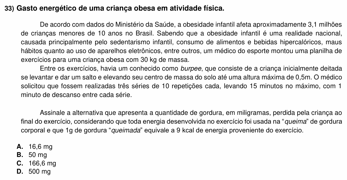 Enunciado da questão 33 de Física do ACAFE 2025 (Verão)