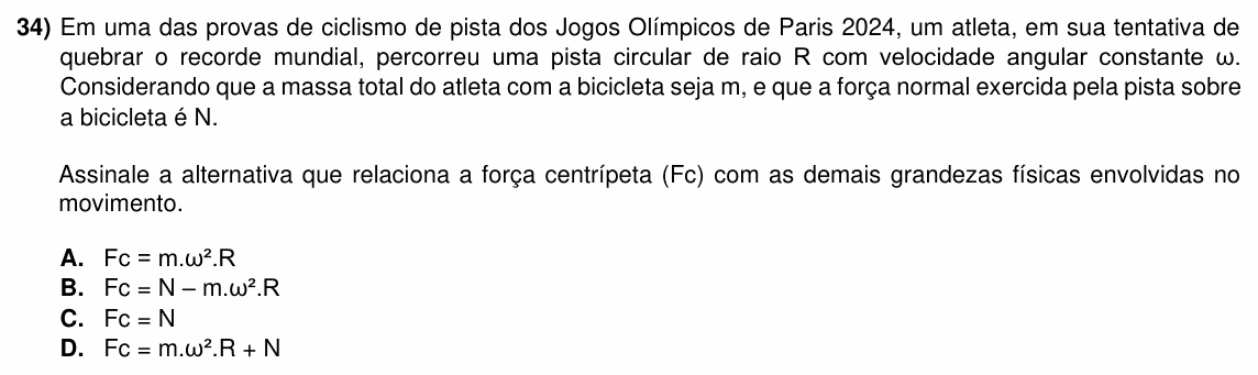Enunciado da questão 34 de Física do ACAFE 2025 (Verão)