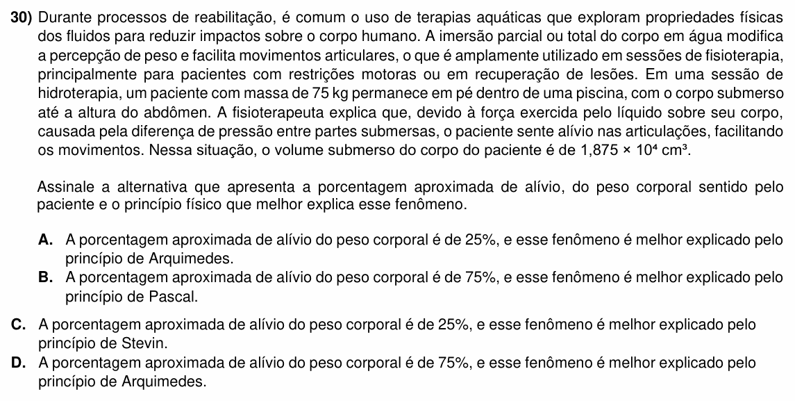 Enunciado da questão 30 de Física do ACAFE 2025 (Inverno)