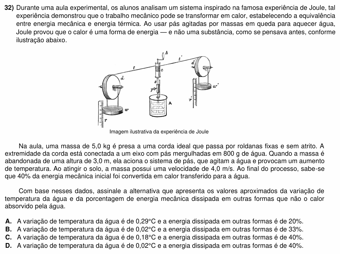 Enunciado da questão 32 de Física do ACAFE 2025 (Inverno)