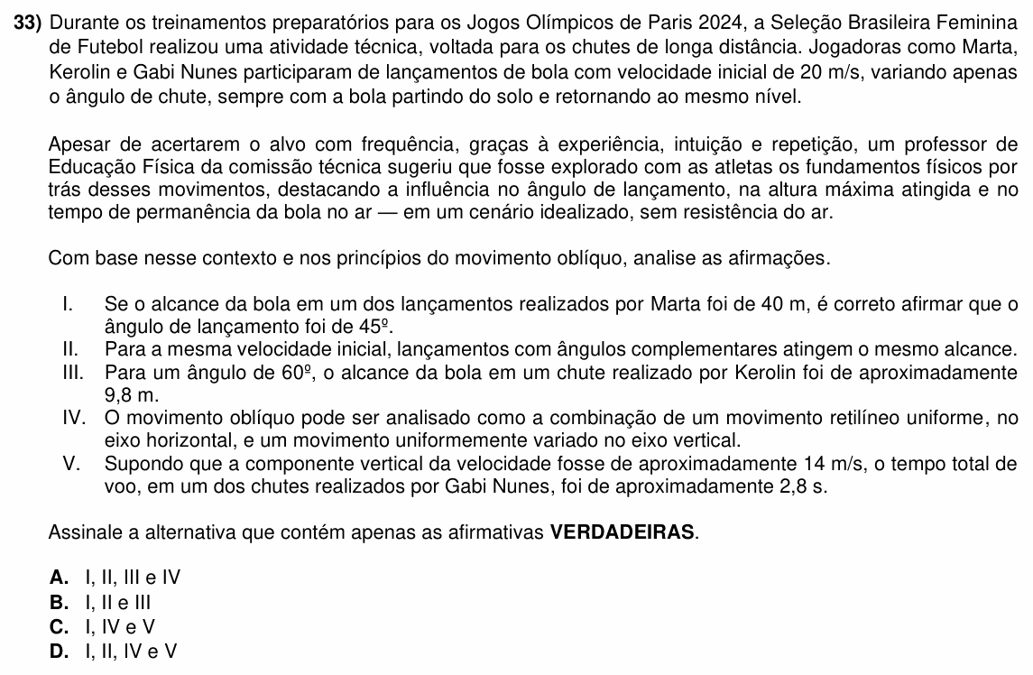 Enunciado da questão 33 de Física do ACAFE 2025 (Inverno)
