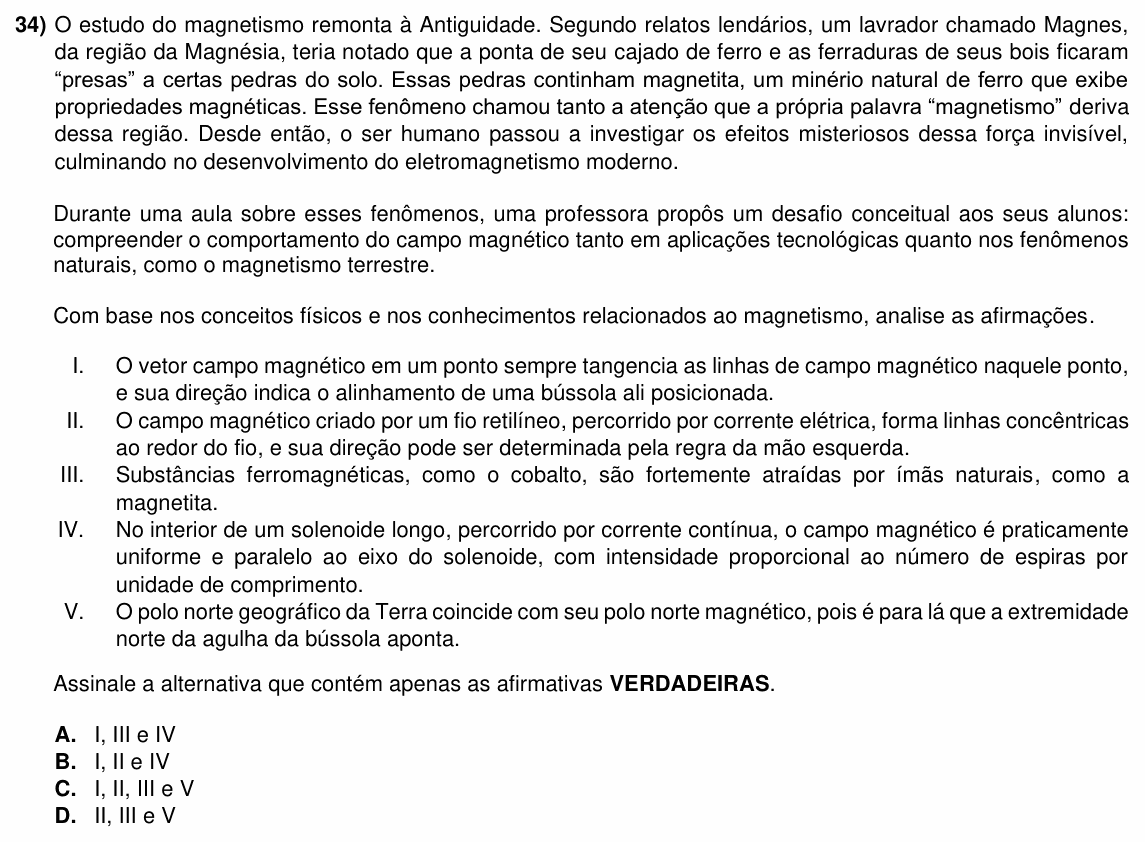 Enunciado da questão 34 de Física do ACAFE 2025 (Inverno)