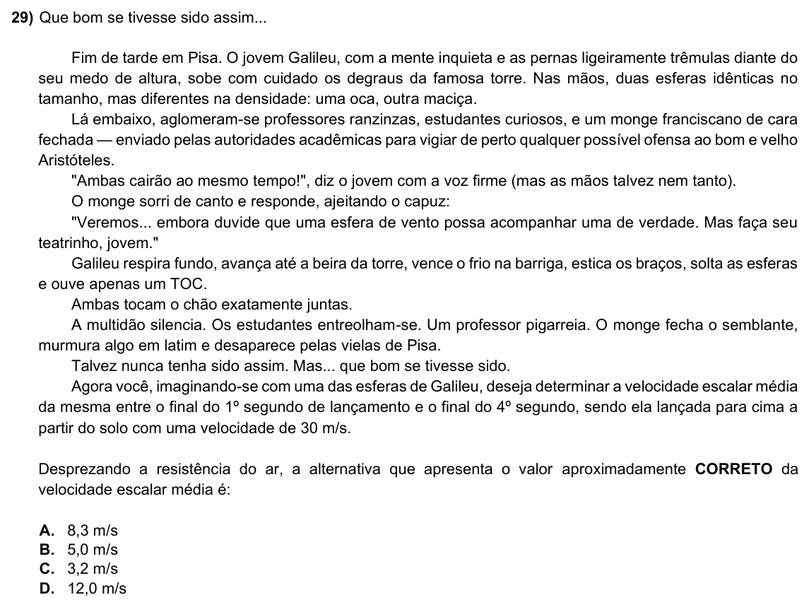 Enunciado da questão 29 de Física do ACAFE 2026 (Verão)